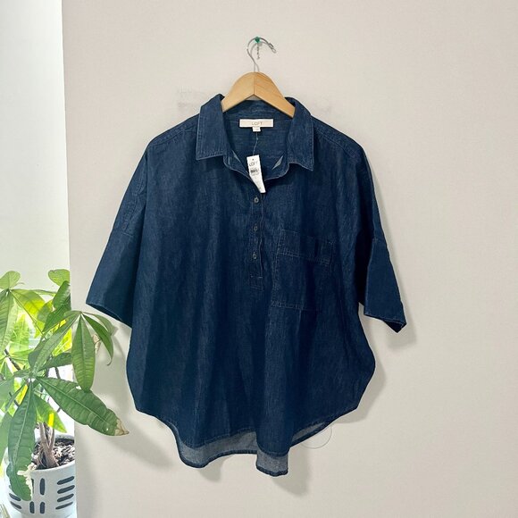 LOFT Tops - NEW Loft Oversized Blue Denim Short Sleeve Top Size Large